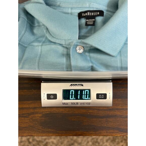 Van Heusen Sz XXL Light Blue Plaid Polo Style Collared Short Sleeve Men’s Shirt - Picture 7 of 7